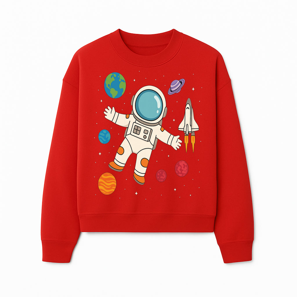 Astronaut Space Adventure Art Print | Planets & Rocket Ship Illustration | Fun Kids Room Decor | Outer Space Wall Art - Sweatshirt 1758273117990.jpg
