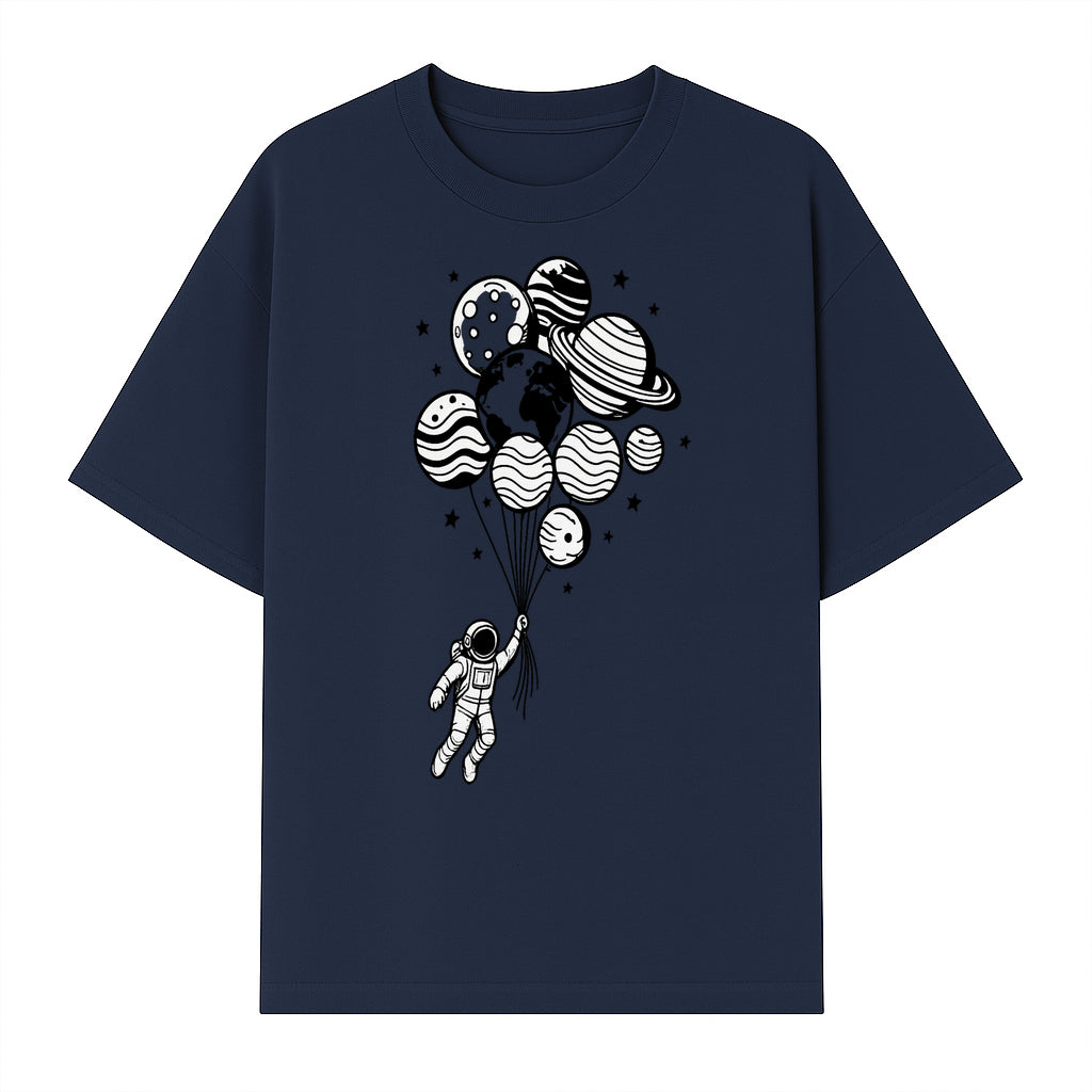Astronaut Holding Planet Balloons Graphic T-Shirt | Space Adventure Design | Galaxy-Themed Apparel for Kids and Adults - T-shirt 1758273118037.jpg