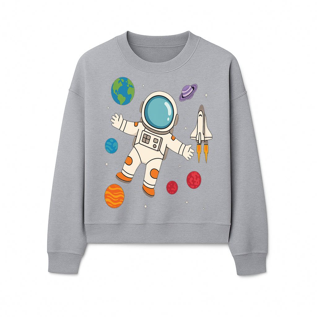 Astronaut Space Adventure Art Print | Planets & Rocket Ship Illustration | Fun Kids Room Decor | Outer Space Wall Art - Sweatshirt 1758273118124.jpg