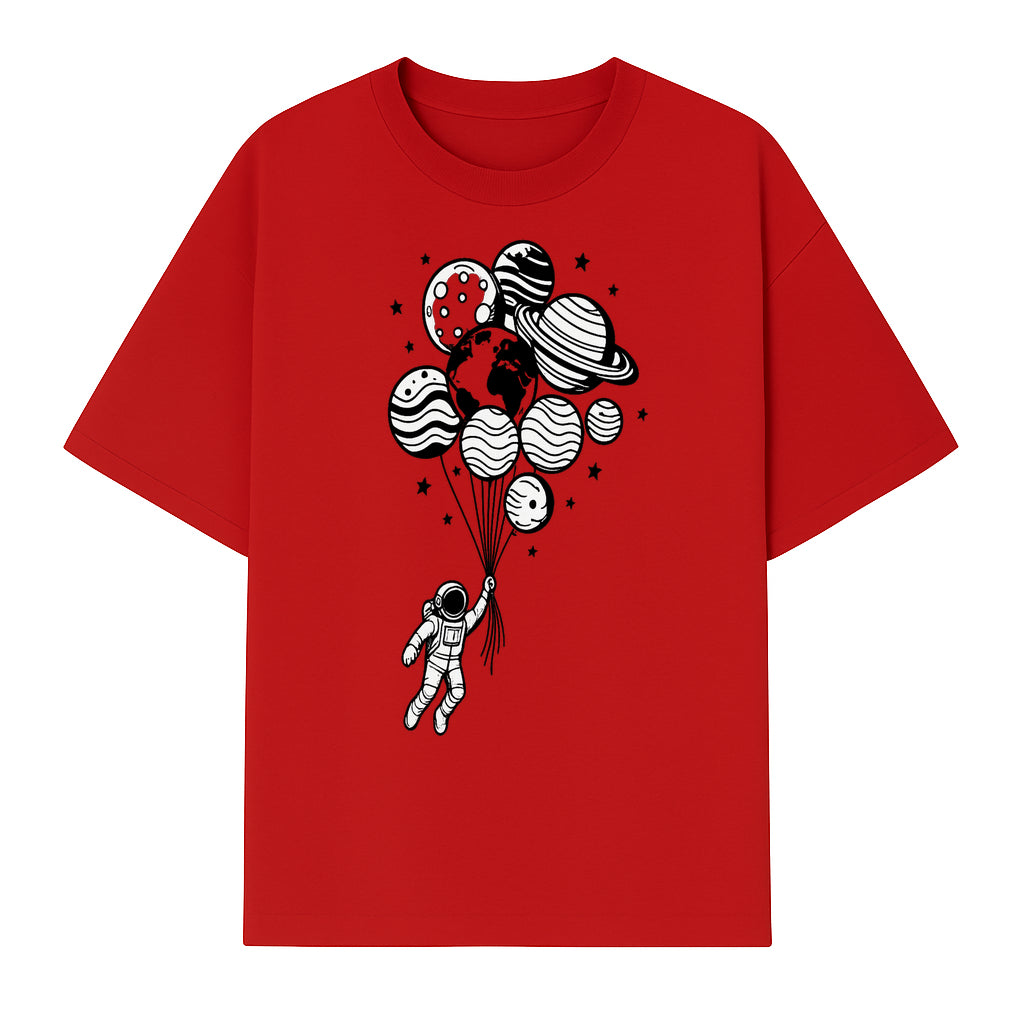 Astronaut Holding Planet Balloons Graphic T-Shirt | Space Adventure Design | Galaxy-Themed Apparel for Kids and Adults - T-shirt 1758273118156.jpg