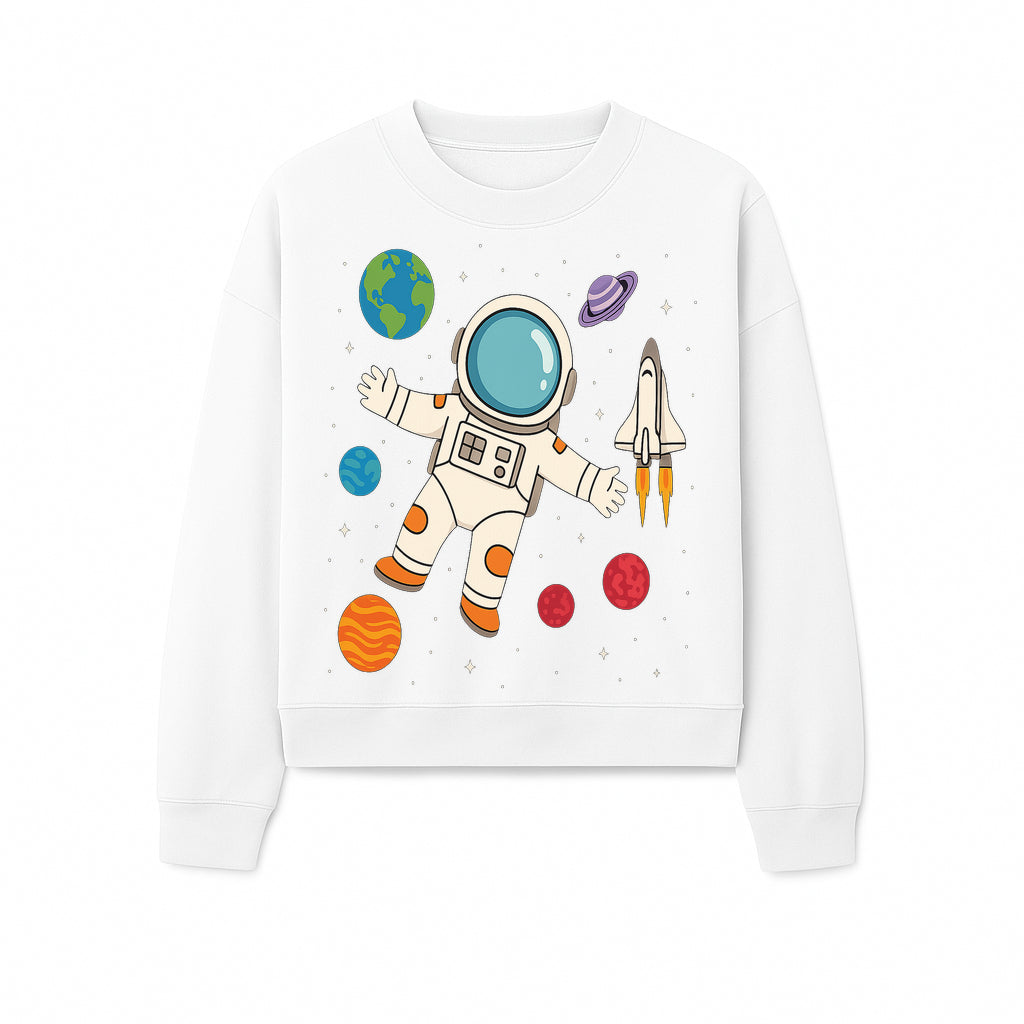 Astronaut Space Adventure Art Print | Planets & Rocket Ship Illustration | Fun Kids Room Decor | Outer Space Wall Art - Sweatshirt 1758273118266.jpg