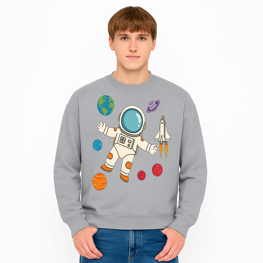 Astronaut Space Adventure Art Print | Planets & Rocket Ship Illustration | Fun Kids Room Decor | Outer Space Wall Art - Sweatshirt 1758273119398.jpg