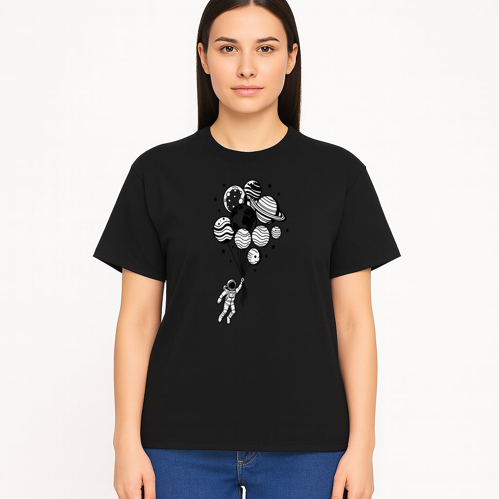 Astronaut Holding Planet Balloons Graphic T-Shirt | Space Adventure Design | Galaxy-Themed Apparel for Kids and Adults - T-shirt 1758273119757.jpg