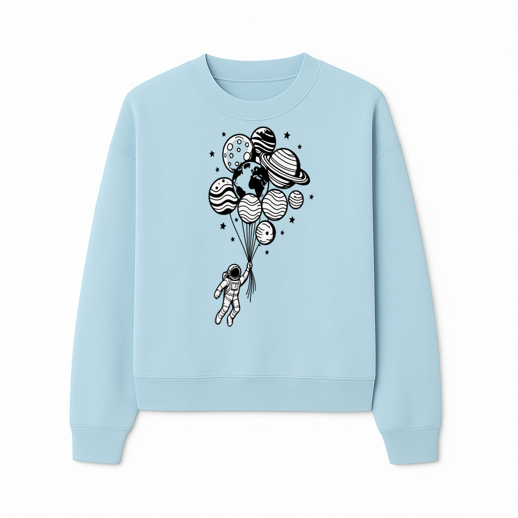 Astronaut Holding Planet Balloons Graphic T-Shirt | Space Adventure Design | Galaxy-Themed Apparel for Kids and Adults - Sweatshirt 1758273120623.jpg