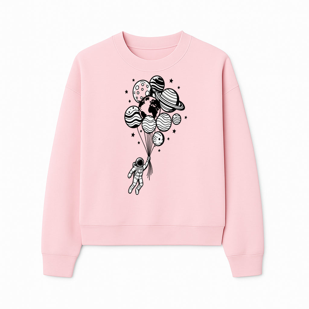 Astronaut Holding Planet Balloons Graphic T-Shirt | Space Adventure Design | Galaxy-Themed Apparel for Kids and Adults - Sweatshirt 1758273120742.jpg