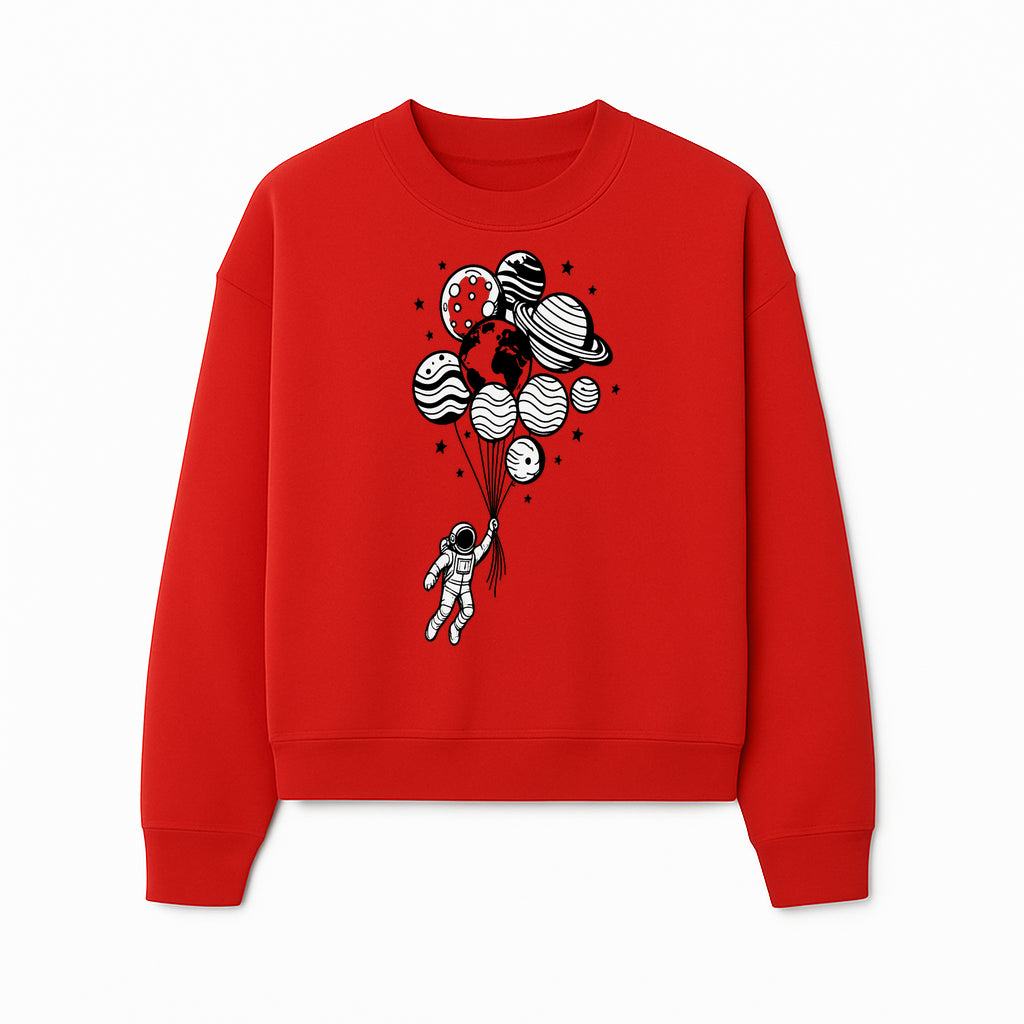 Astronaut Holding Planet Balloons Graphic T-Shirt | Space Adventure Design | Galaxy-Themed Apparel for Kids and Adults - Sweatshirt 1758273121215.jpg
