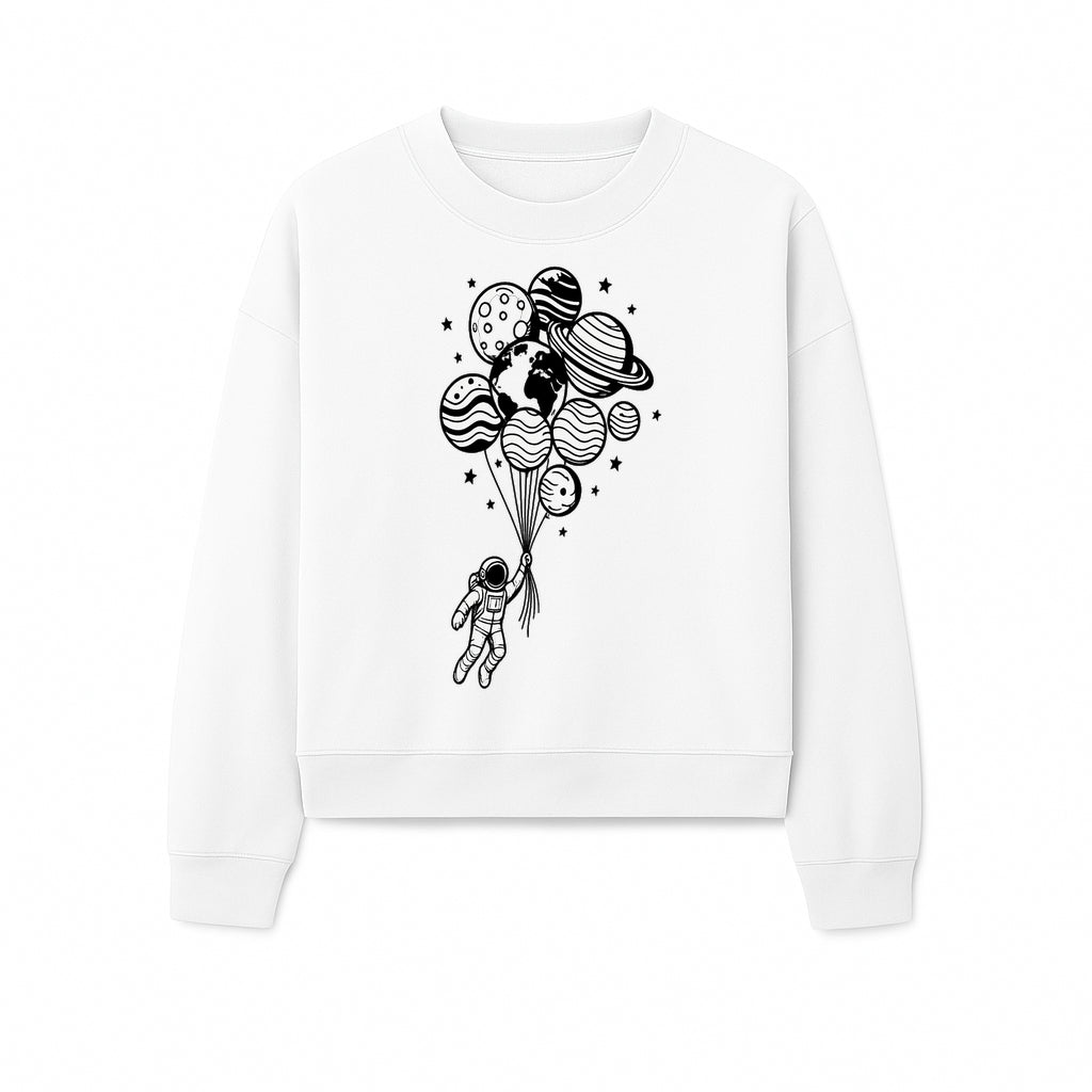 Astronaut Holding Planet Balloons Graphic T-Shirt | Space Adventure Design | Galaxy-Themed Apparel for Kids and Adults - Sweatshirt 1758273121473.jpg