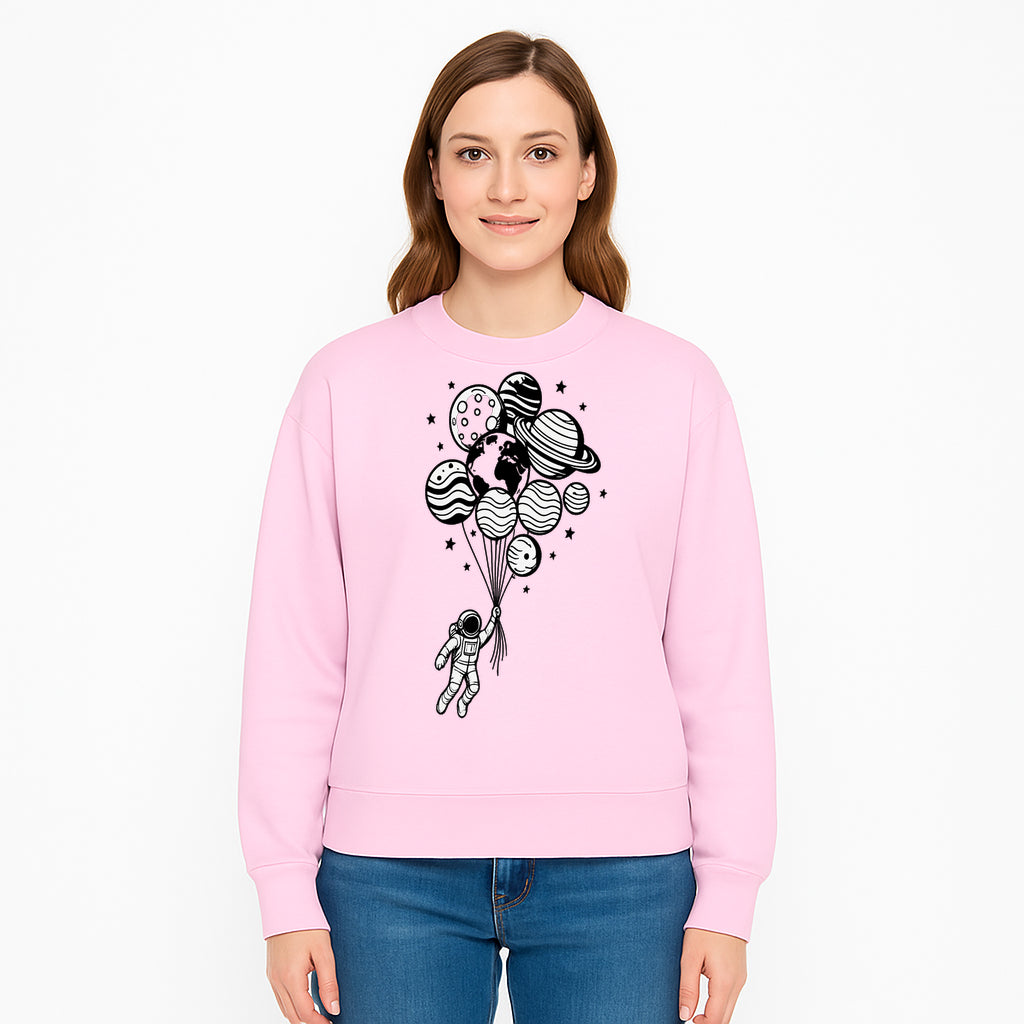 Astronaut Holding Planet Balloons Graphic T-Shirt | Space Adventure Design | Galaxy-Themed Apparel for Kids and Adults - Sweatshirt 1758273122757.jpg
