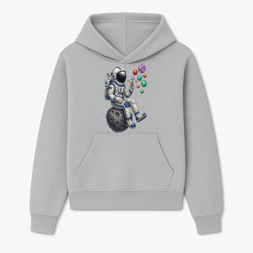 Astronaut Bubble Blowing Art Print - Cosmic Space Theme, Moon, Bubbles, Colorful Design, Space Decor, Unique Gift Idea - Hoodie 1758273129195.jpg