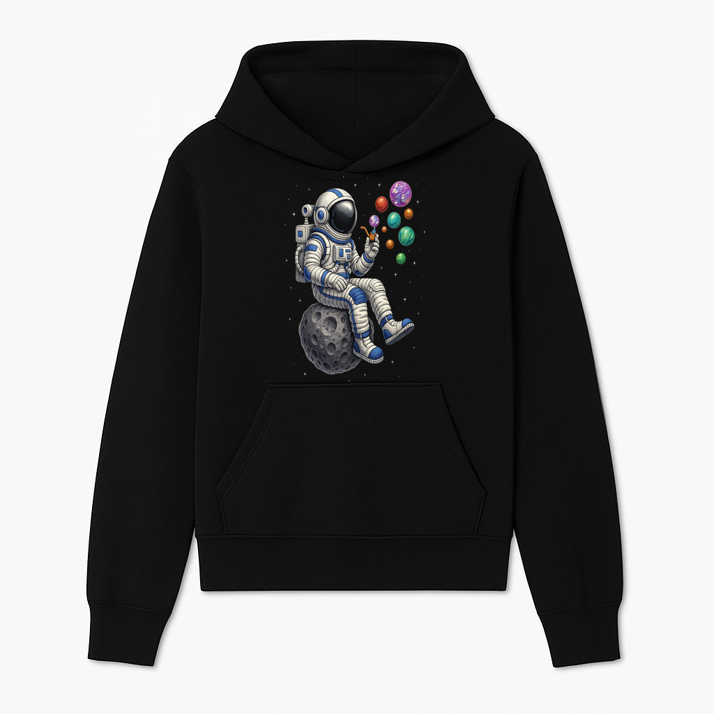 Astronaut Bubble Blowing Art Print - Cosmic Space Theme, Moon, Bubbles, Colorful Design, Space Decor, Unique Gift Idea - Hoodie 1758273129343.jpg
