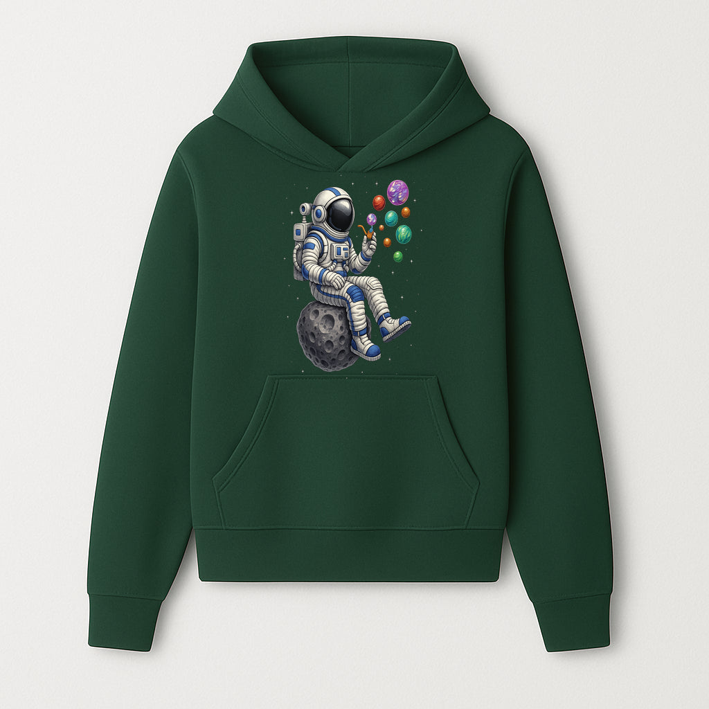Astronaut Bubble Blowing Art Print - Cosmic Space Theme, Moon, Bubbles, Colorful Design, Space Decor, Unique Gift Idea - Hoodie 1758273129625.jpg