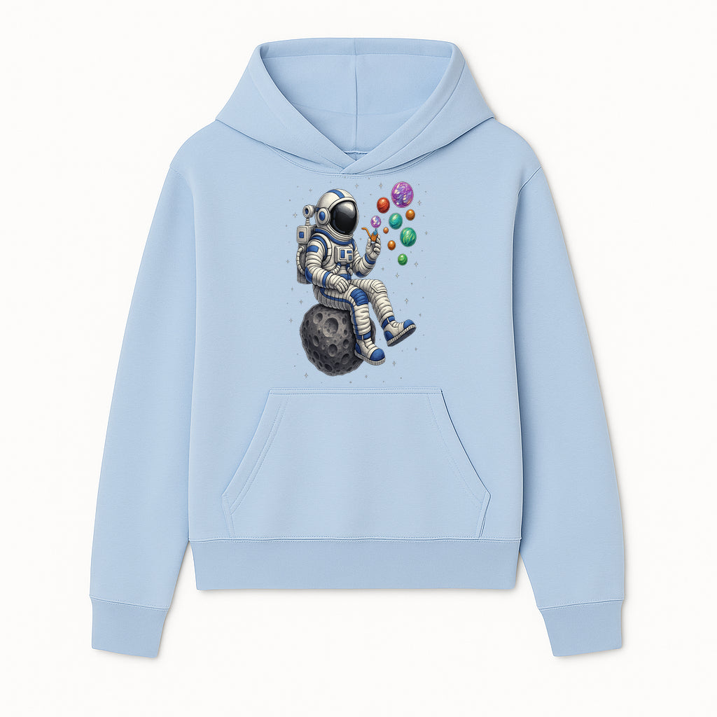 Astronaut Bubble Blowing Art Print - Cosmic Space Theme, Moon, Bubbles, Colorful Design, Space Decor, Unique Gift Idea - Hoodie 1758273129903.jpg