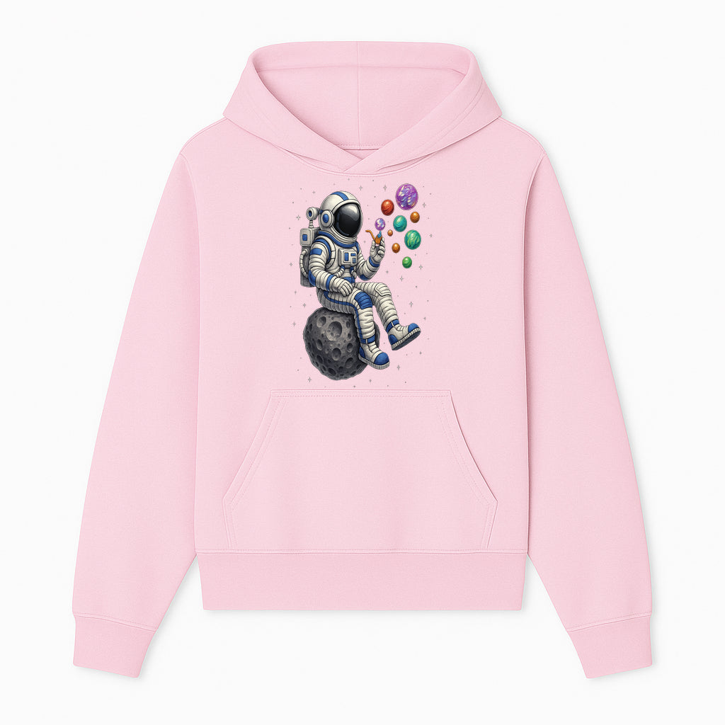 Astronaut Bubble Blowing Art Print - Cosmic Space Theme, Moon, Bubbles, Colorful Design, Space Decor, Unique Gift Idea - Hoodie 1758273130069.jpg