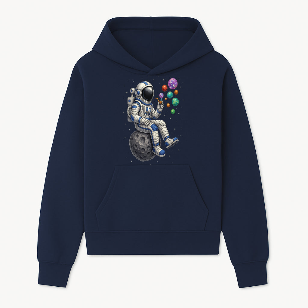 Astronaut Bubble Blowing Art Print - Cosmic Space Theme, Moon, Bubbles, Colorful Design, Space Decor, Unique Gift Idea - Hoodie 1758273130379.jpg