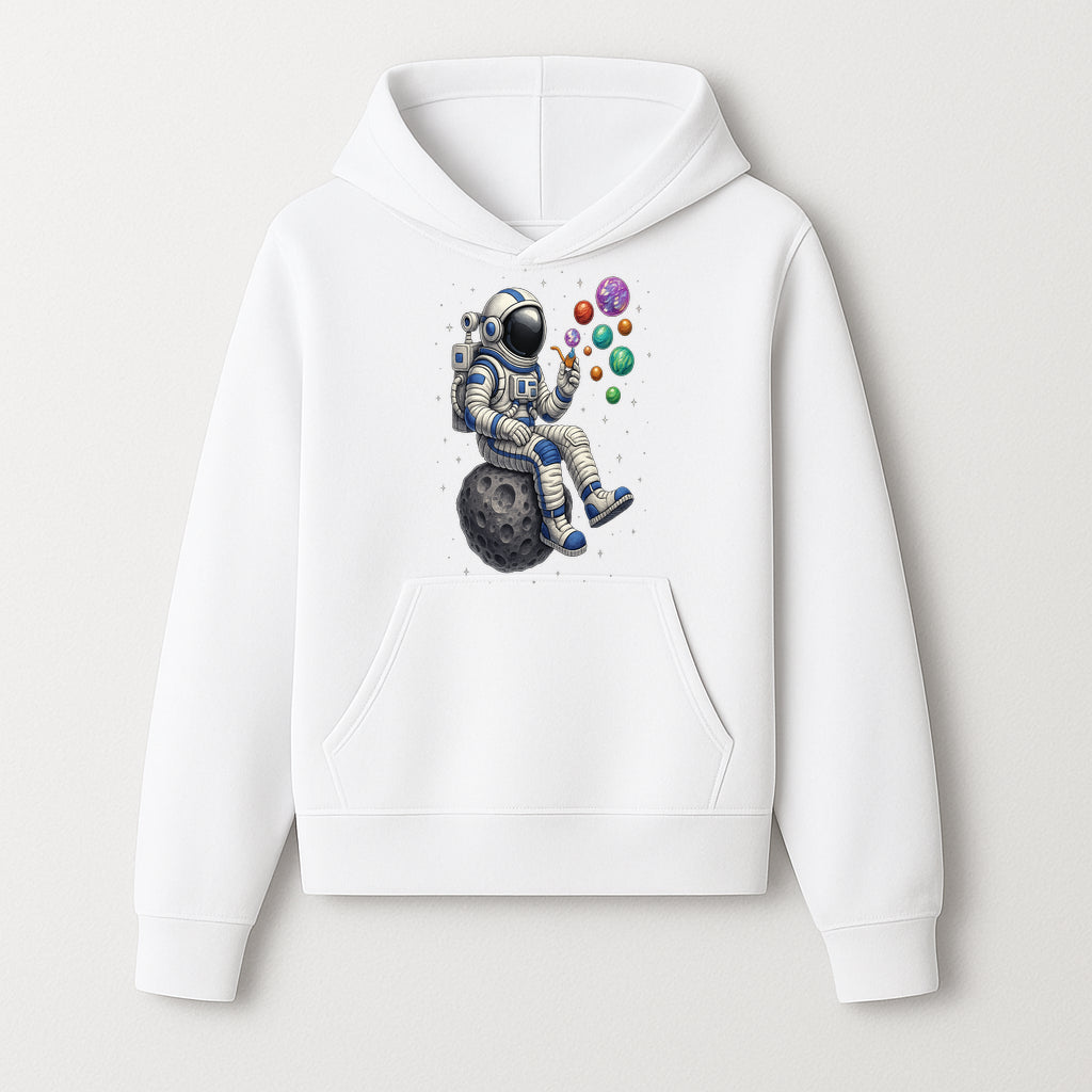 Astronaut Bubble Blowing Art Print - Cosmic Space Theme, Moon, Bubbles, Colorful Design, Space Decor, Unique Gift Idea - Hoodie 1758273130810.jpg