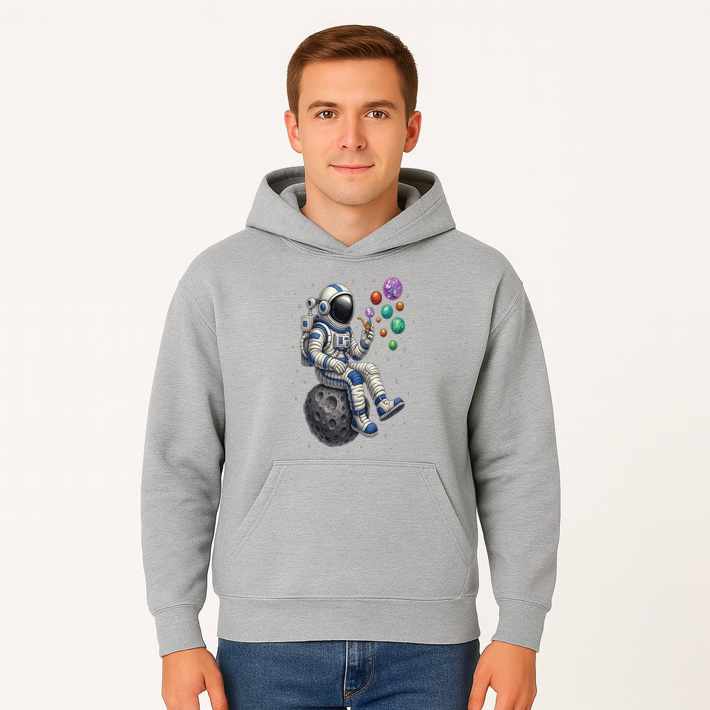 Astronaut Bubble Blowing Art Print - Cosmic Space Theme, Moon, Bubbles, Colorful Design, Space Decor, Unique Gift Idea - Hoodie 1758273131952.jpg