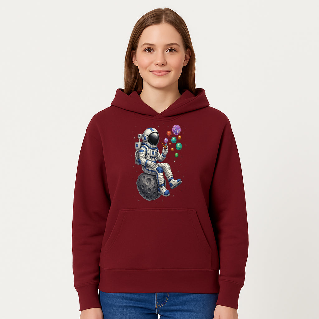 Astronaut Bubble Blowing Art Print - Cosmic Space Theme, Moon, Bubbles, Colorful Design, Space Decor, Unique Gift Idea - Hoodie 1758273132124.jpg