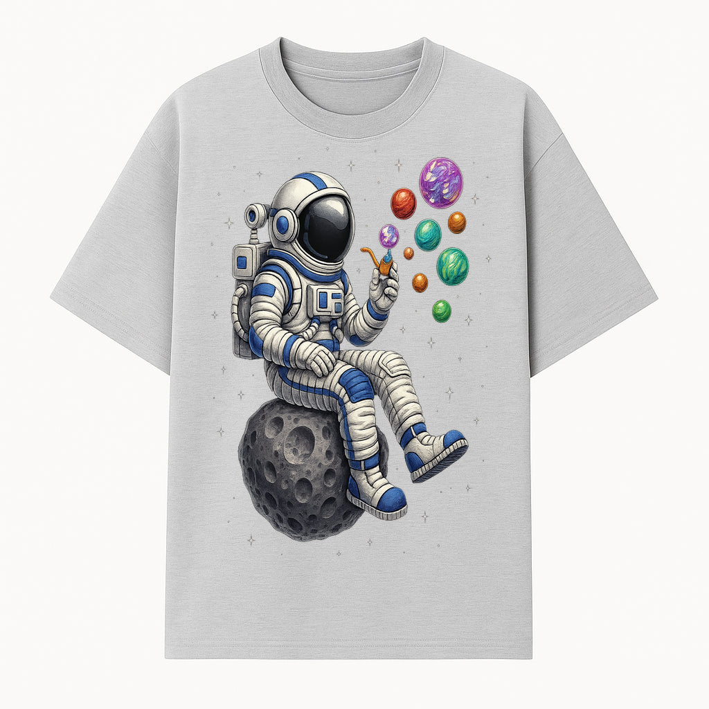 Astronaut Bubble Blowing Art Print - Cosmic Space Theme, Moon, Bubbles, Colorful Design, Space Decor, Unique Gift Idea - T-shirt 1758273132289.jpg