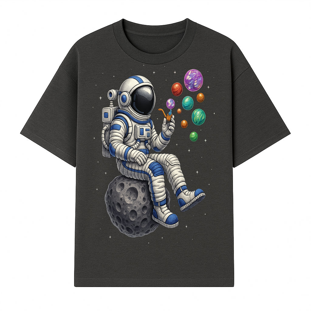 Astronaut Bubble Blowing Art Print - Cosmic Space Theme, Moon, Bubbles, Colorful Design, Space Decor, Unique Gift Idea - T-shirt 1758273132567.jpg