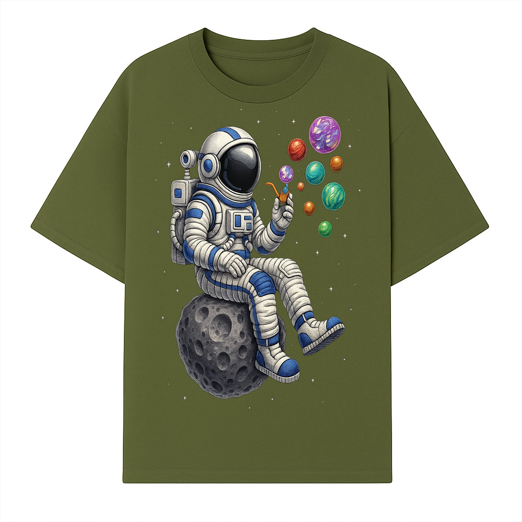 Astronaut Bubble Blowing Art Print - Cosmic Space Theme, Moon, Bubbles, Colorful Design, Space Decor, Unique Gift Idea - T-shirt 1758273132703.jpg