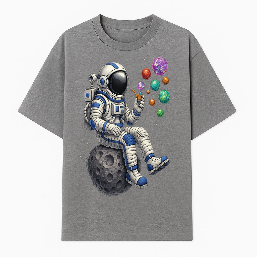Astronaut Bubble Blowing Art Print - Cosmic Space Theme, Moon, Bubbles, Colorful Design, Space Decor, Unique Gift Idea - T-shirt 1758273132834.jpg