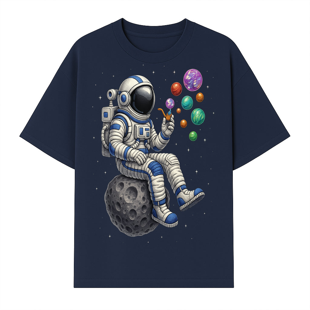 Astronaut Bubble Blowing Art Print - Cosmic Space Theme, Moon, Bubbles, Colorful Design, Space Decor, Unique Gift Idea - T-shirt 1758273133441.jpg