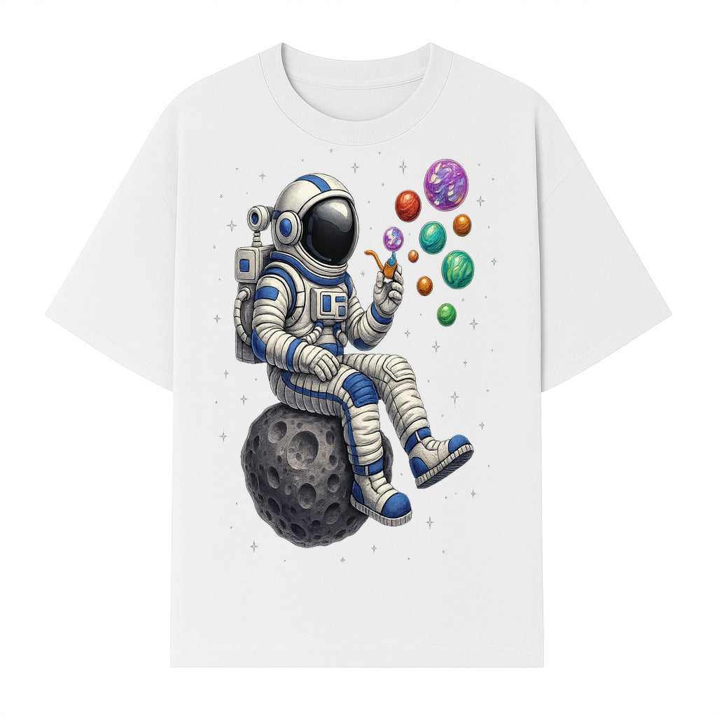 Astronaut Bubble Blowing Art Print - Cosmic Space Theme, Moon, Bubbles, Colorful Design, Space Decor, Unique Gift Idea - T-shirt 1758273133898.jpg
