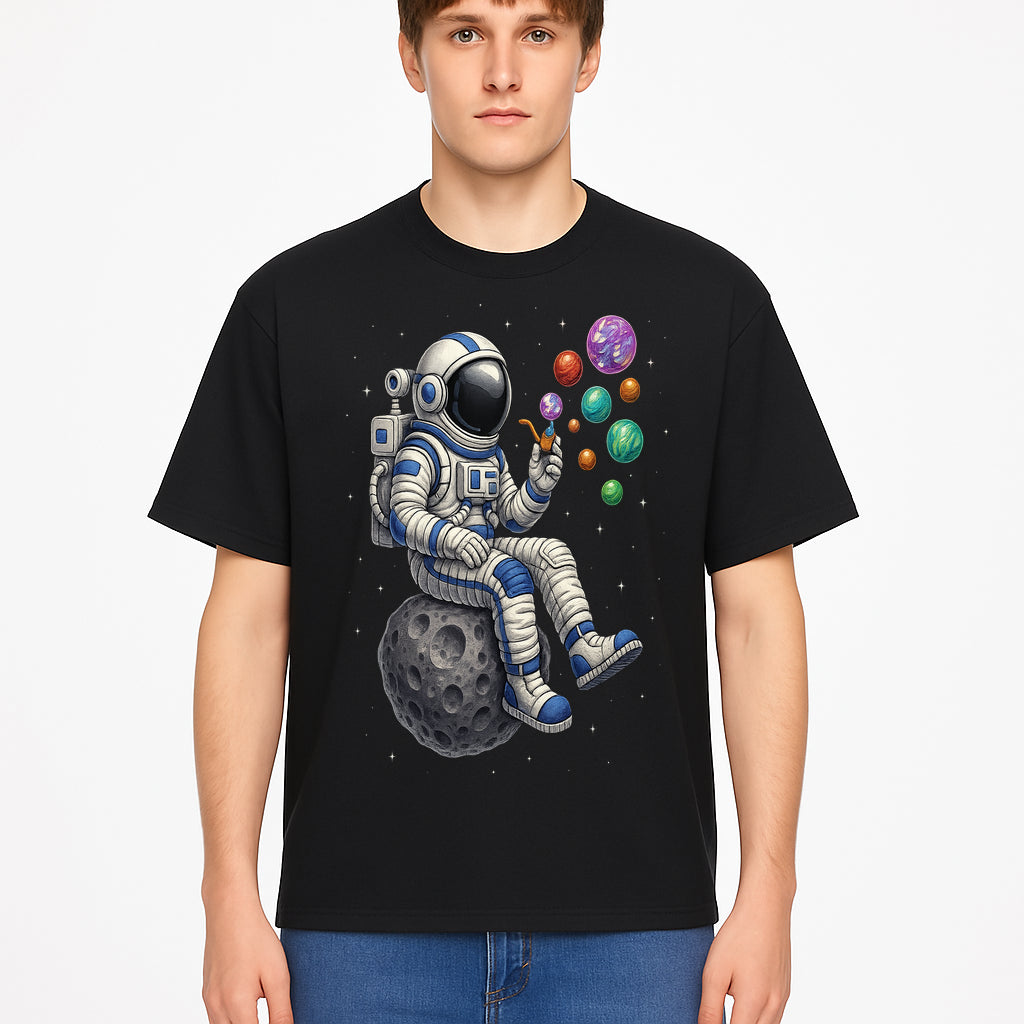 Astronaut Bubble Blowing Art Print - Cosmic Space Theme, Moon, Bubbles, Colorful Design, Space Decor, Unique Gift Idea - T-shirt 1758273135047.jpg