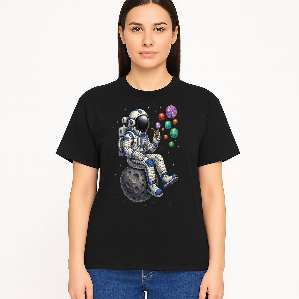 Astronaut Bubble Blowing Art Print - Cosmic Space Theme, Moon, Bubbles, Colorful Design, Space Decor, Unique Gift Idea - T-shirt 1758273135211.jpg