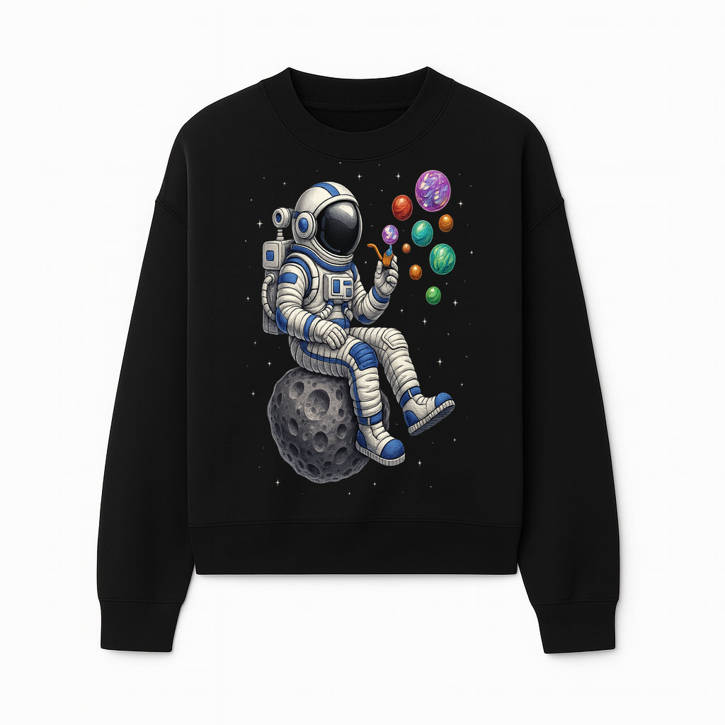 Astronaut Bubble Blowing Art Print - Cosmic Space Theme, Moon, Bubbles, Colorful Design, Space Decor, Unique Gift Idea - Sweatshirt 1758273135496.jpg