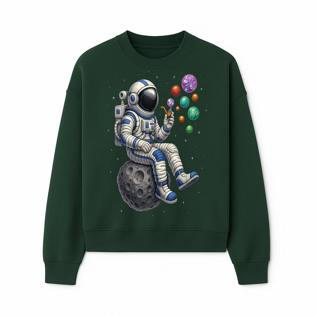 Astronaut Bubble Blowing Art Print - Cosmic Space Theme, Moon, Bubbles, Colorful Design, Space Decor, Unique Gift Idea - Sweatshirt 1758273135773.jpg