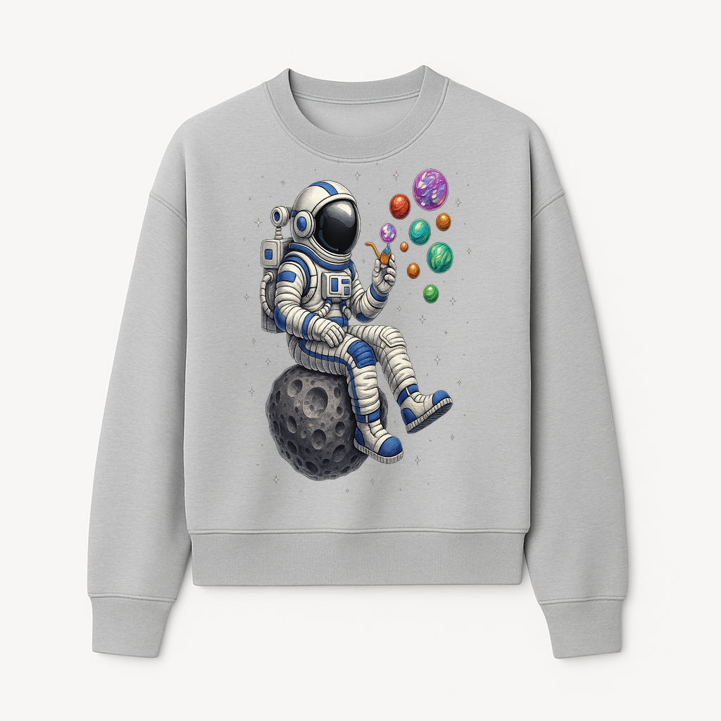 Astronaut Bubble Blowing Art Print - Cosmic Space Theme, Moon, Bubbles, Colorful Design, Space Decor, Unique Gift Idea - Sweatshirt 1758273135925.jpg