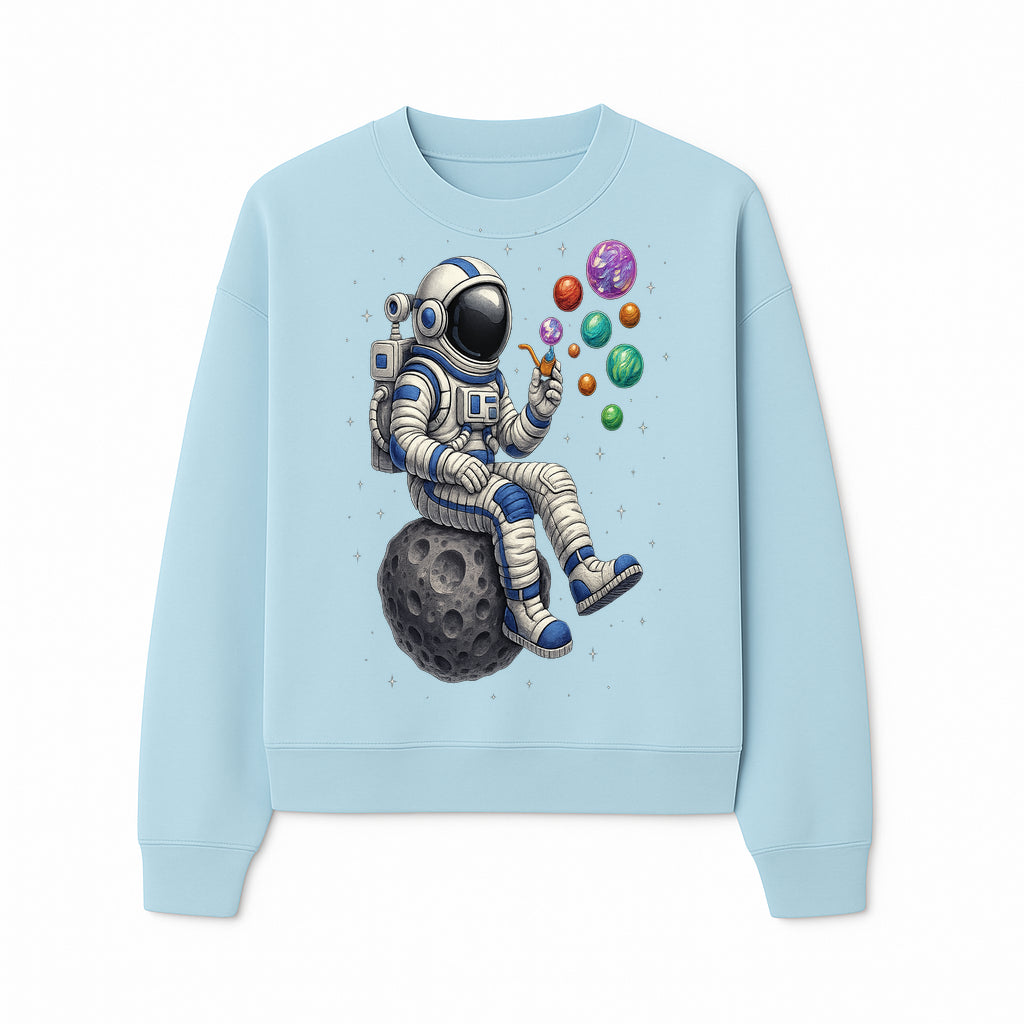 Astronaut Bubble Blowing Art Print - Cosmic Space Theme, Moon, Bubbles, Colorful Design, Space Decor, Unique Gift Idea - Sweatshirt 1758273136048.jpg