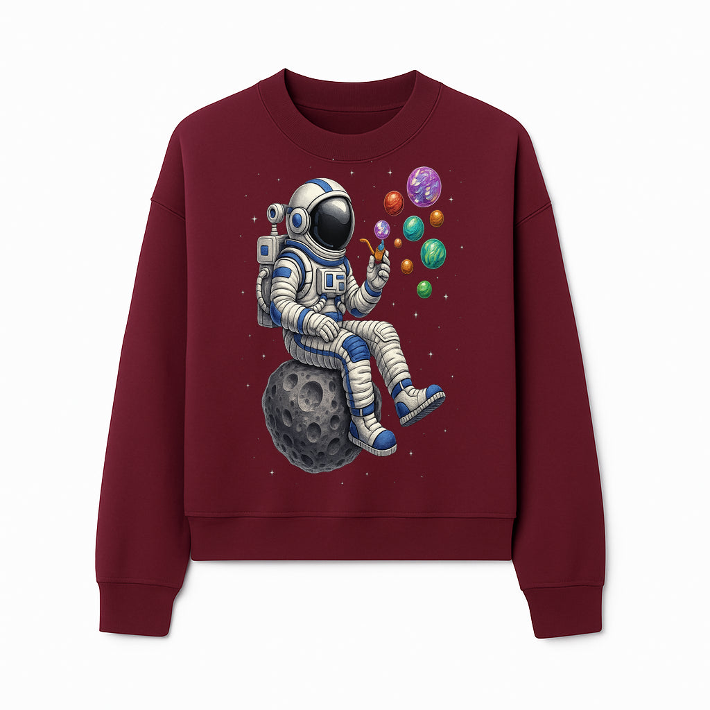 Astronaut Bubble Blowing Art Print - Cosmic Space Theme, Moon, Bubbles, Colorful Design, Space Decor, Unique Gift Idea - Sweatshirt 1758273136416.jpg