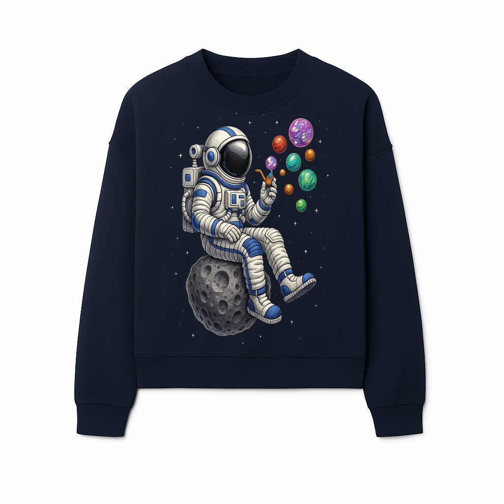 Astronaut Bubble Blowing Art Print - Cosmic Space Theme, Moon, Bubbles, Colorful Design, Space Decor, Unique Gift Idea - Sweatshirt 1758273136573.jpg