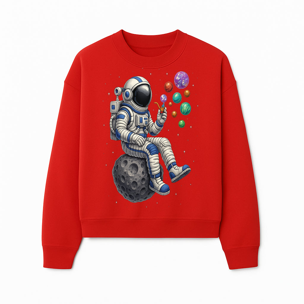 Astronaut Bubble Blowing Art Print - Cosmic Space Theme, Moon, Bubbles, Colorful Design, Space Decor, Unique Gift Idea - Sweatshirt 1758273136740.jpg