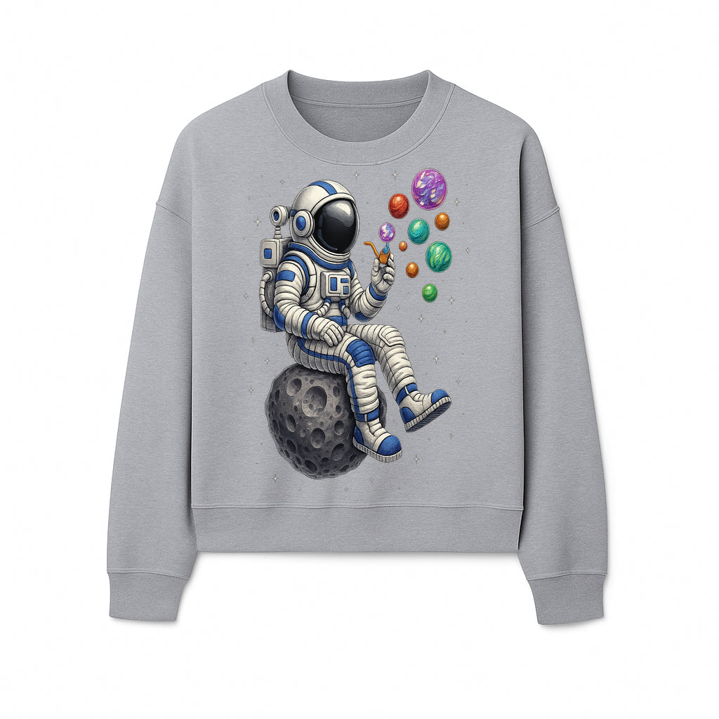 Astronaut Bubble Blowing Art Print - Cosmic Space Theme, Moon, Bubbles, Colorful Design, Space Decor, Unique Gift Idea - Sweatshirt 1758273136888.jpg