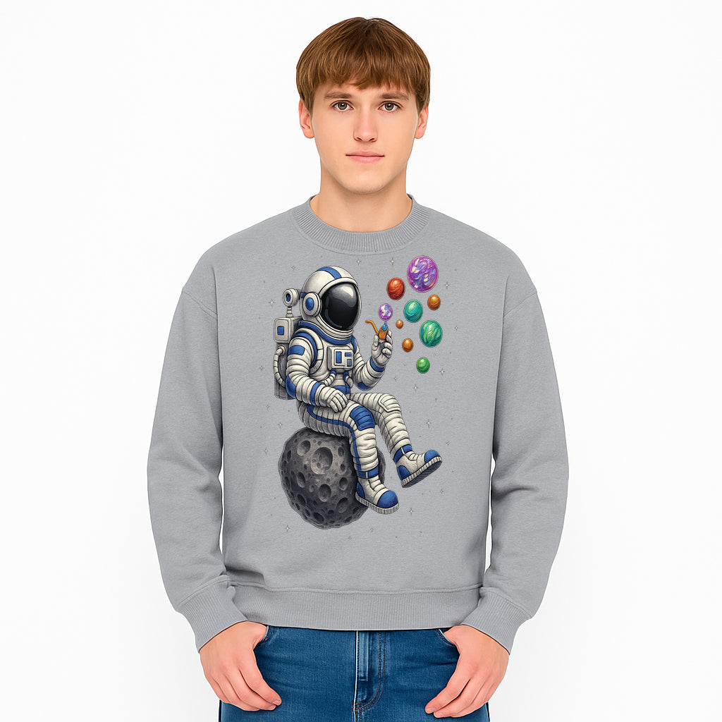 Astronaut Bubble Blowing Art Print - Cosmic Space Theme, Moon, Bubbles, Colorful Design, Space Decor, Unique Gift Idea - Sweatshirt 1758273138168.jpg