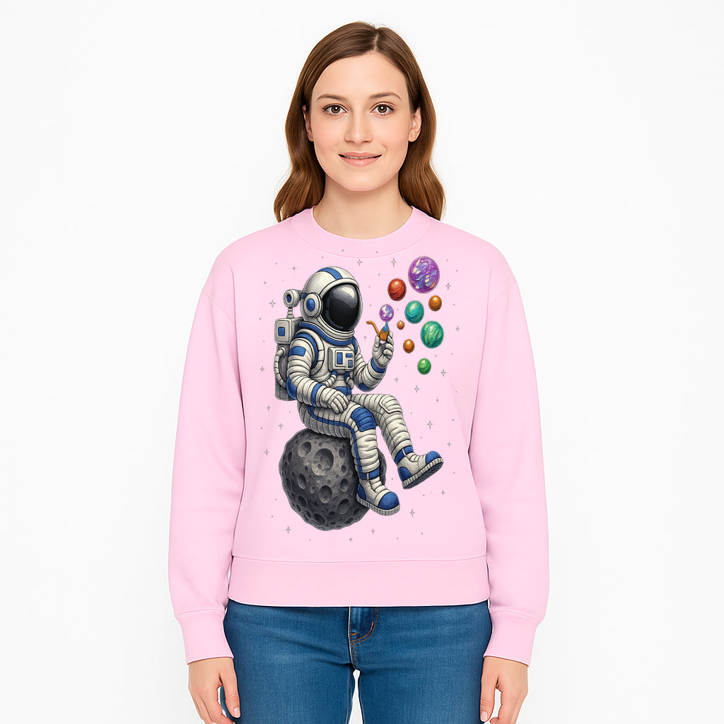 Astronaut Bubble Blowing Art Print - Cosmic Space Theme, Moon, Bubbles, Colorful Design, Space Decor, Unique Gift Idea - Sweatshirt 1758273138311.jpg