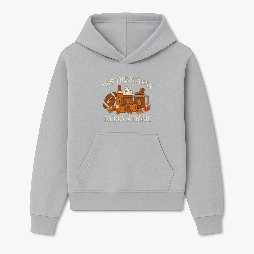 'Tis the Season to Buy a Home Fall Decor | Pumpkins, Coffee, Football | Autumn Homeownership Gift Idea - Hoodie 1758333006153.jpg