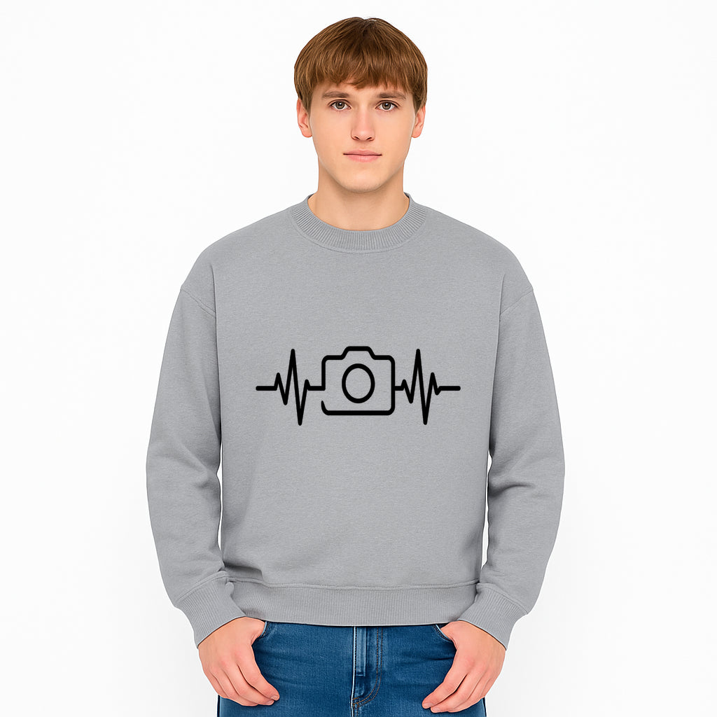 Camera Heartbeat Graphic Design | Photography Lover Gift | Creative Art Print | Black and White Modern Wall Art Decor | Unique Home Decor - Sweatshirt 1758334998554.jpg