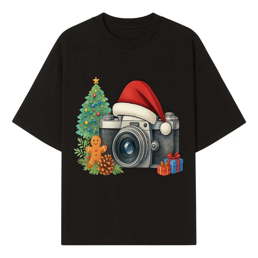 Christmas Camera Art Print with Tree, Gingerbread, and Gifts - Holiday Photography Decor for Home or Office - T-shirt 1758335002289.jpg