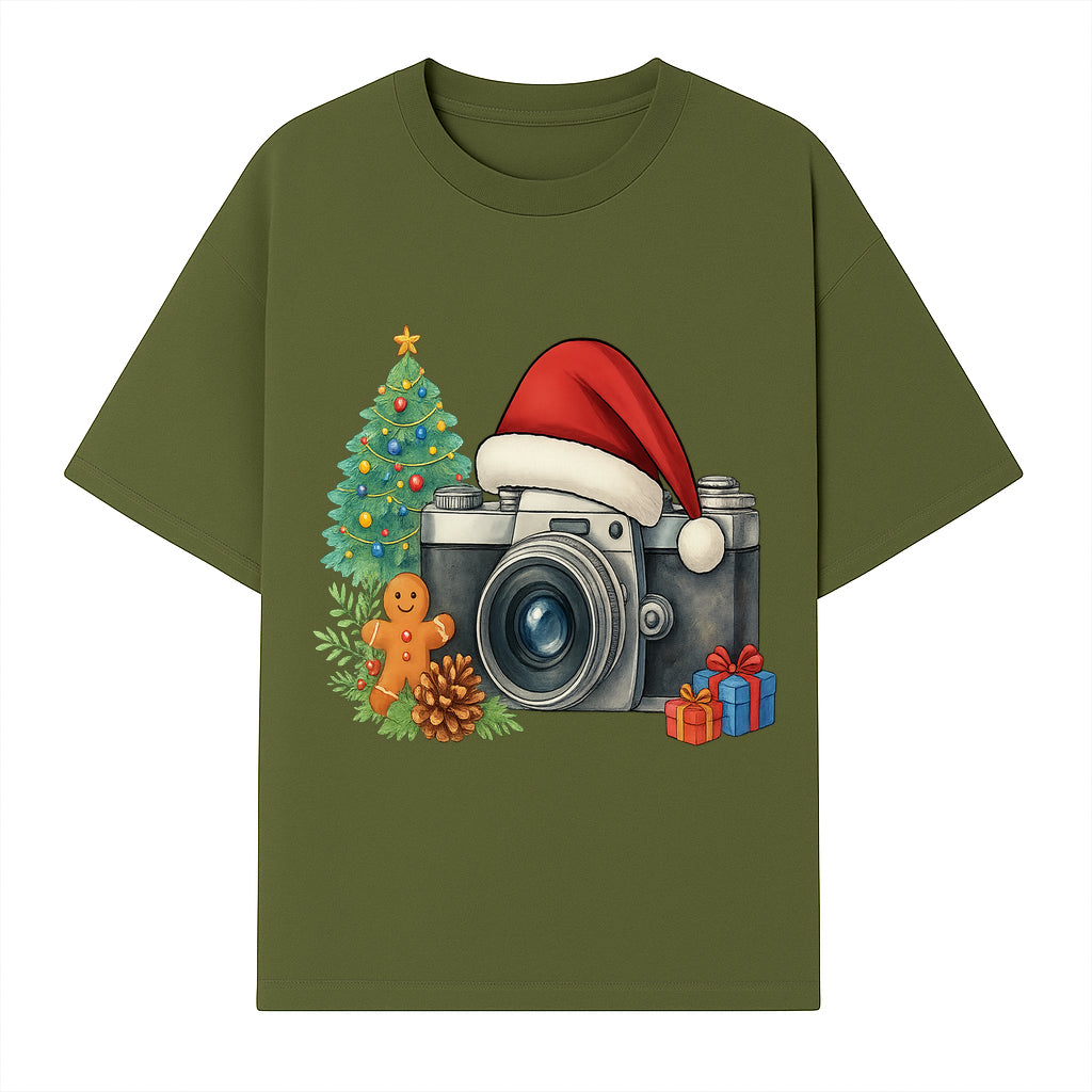 Christmas Camera Art Print with Tree, Gingerbread, and Gifts - Holiday Photography Decor for Home or Office - T-shirt 1758335002595.jpg