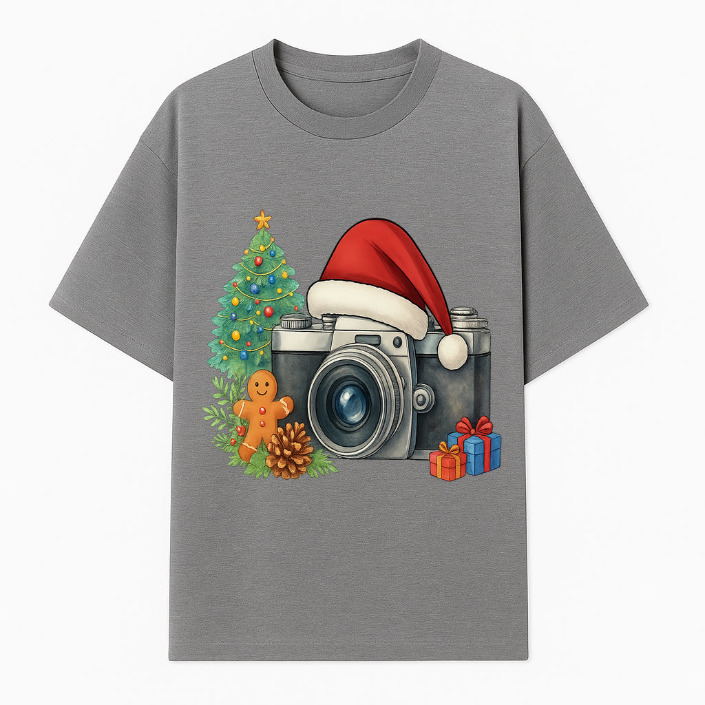 Christmas Camera Art Print with Tree, Gingerbread, and Gifts - Holiday Photography Decor for Home or Office - T-shirt 1758335002792.jpg