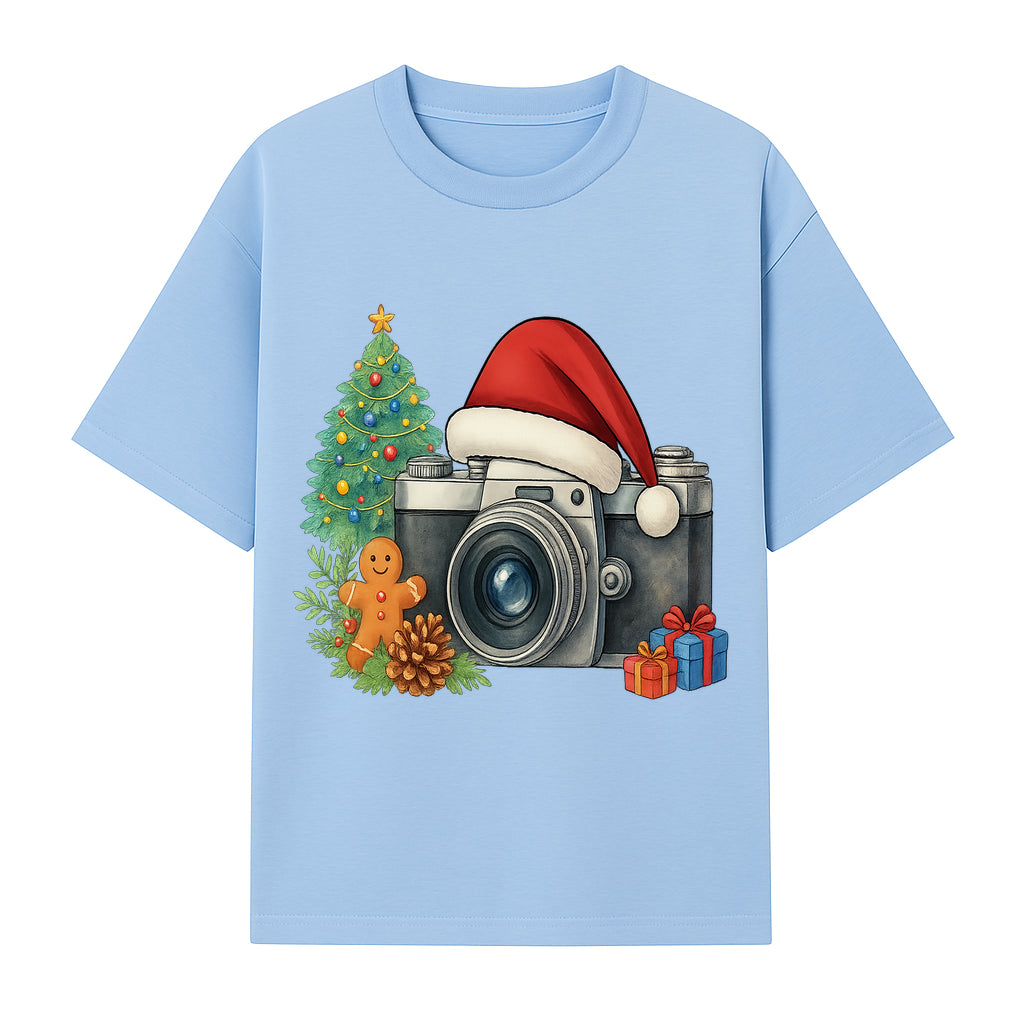 Christmas Camera Art Print with Tree, Gingerbread, and Gifts - Holiday Photography Decor for Home or Office - T-shirt 1758335002915.jpg