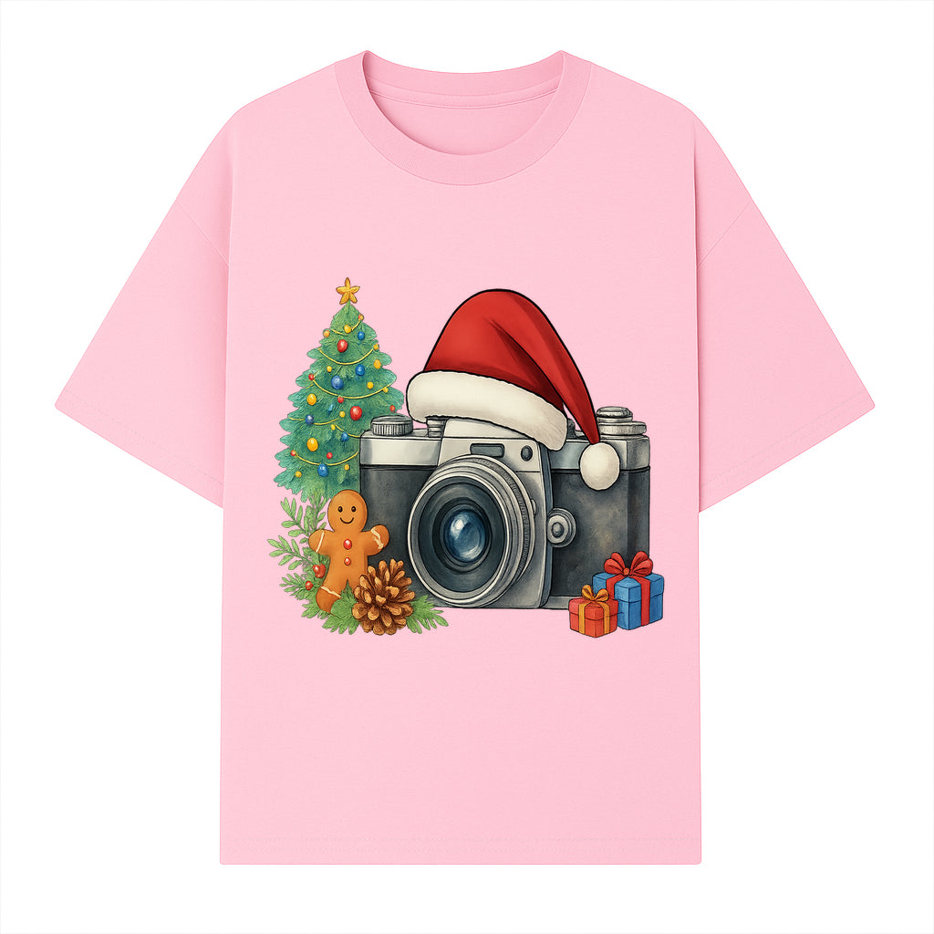 Christmas Camera Art Print with Tree, Gingerbread, and Gifts - Holiday Photography Decor for Home or Office - T-shirt 1758335003067.jpg