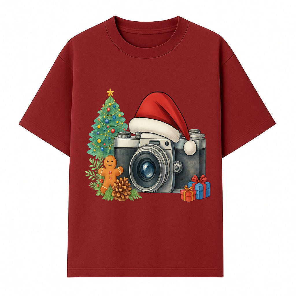 Christmas Camera Art Print with Tree, Gingerbread, and Gifts - Holiday Photography Decor for Home or Office - T-shirt 1758335003235.jpg