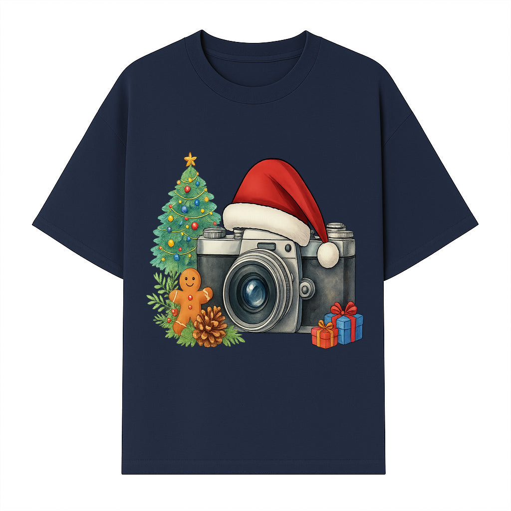 Christmas Camera Art Print with Tree, Gingerbread, and Gifts - Holiday Photography Decor for Home or Office - T-shirt 1758335003382.jpg