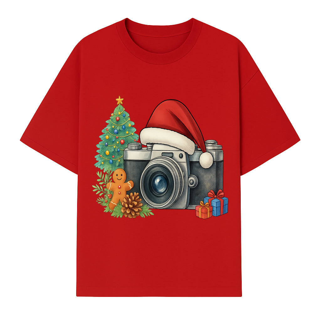 Christmas Camera Art Print with Tree, Gingerbread, and Gifts - Holiday Photography Decor for Home or Office - T-shirt 1758335003499.jpg