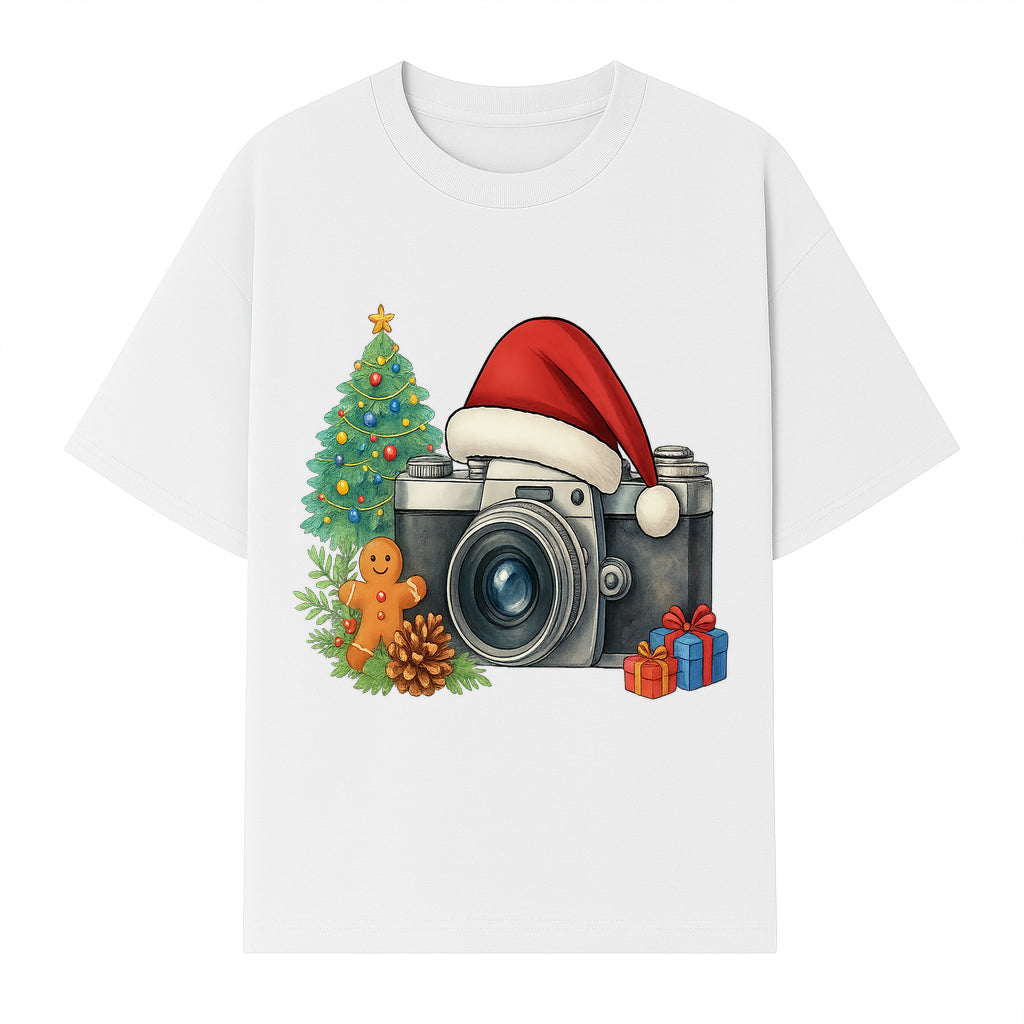 Christmas Camera Art Print with Tree, Gingerbread, and Gifts - Holiday Photography Decor for Home or Office - T-shirt 1758335003788.jpg